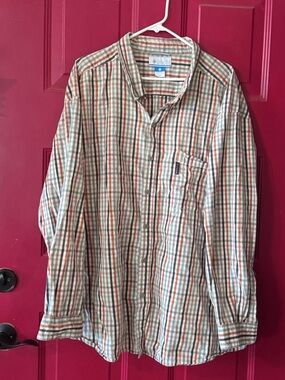 Men's Plaid Button-Down Shirt in Beige and Green by Columbia